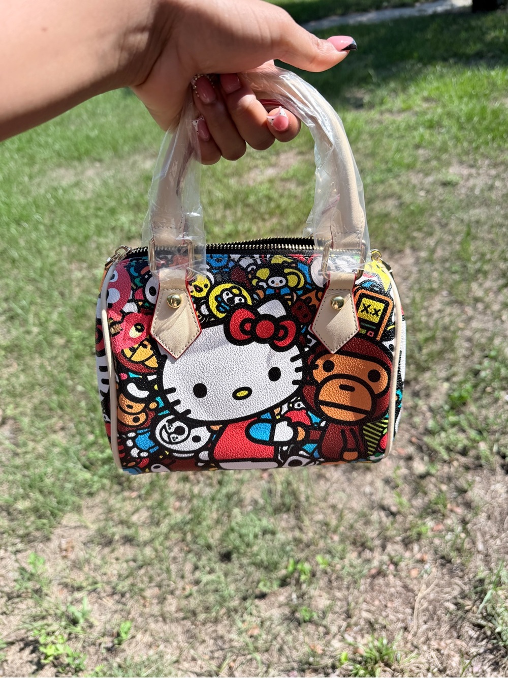 HK Inspired Printed Satchel Multicolor Like New